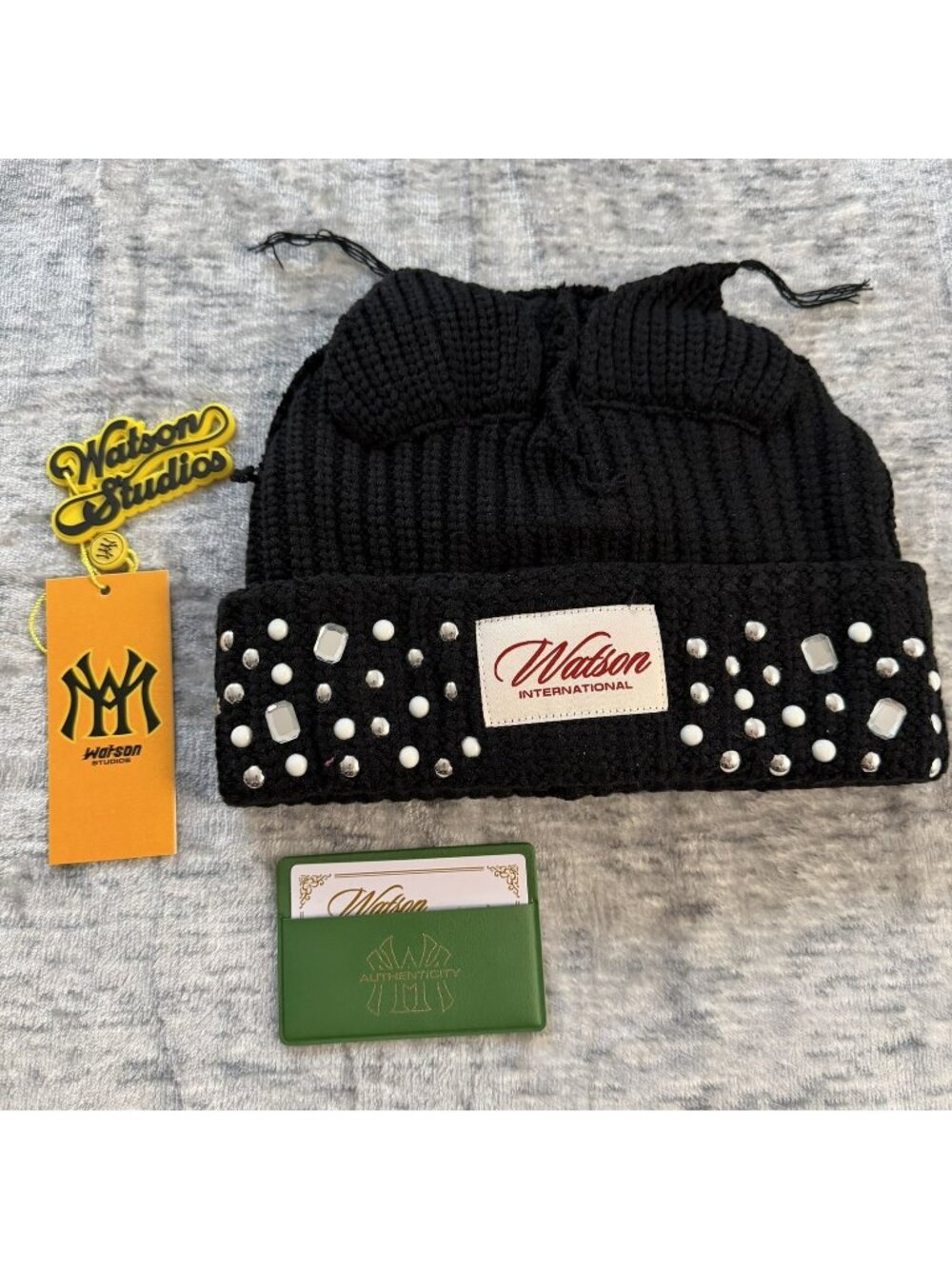 Watson Cat Ears Beanie Hat Black Knitted Rhinestone Studded OS New In Box